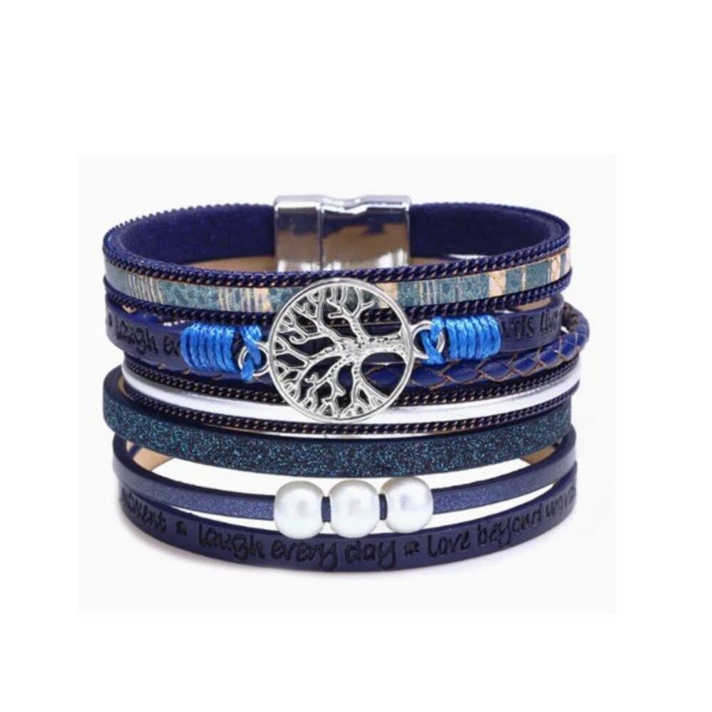 Hollow Tree of Life Inspirational Faux Pearl Women's PU Leather Bracelet